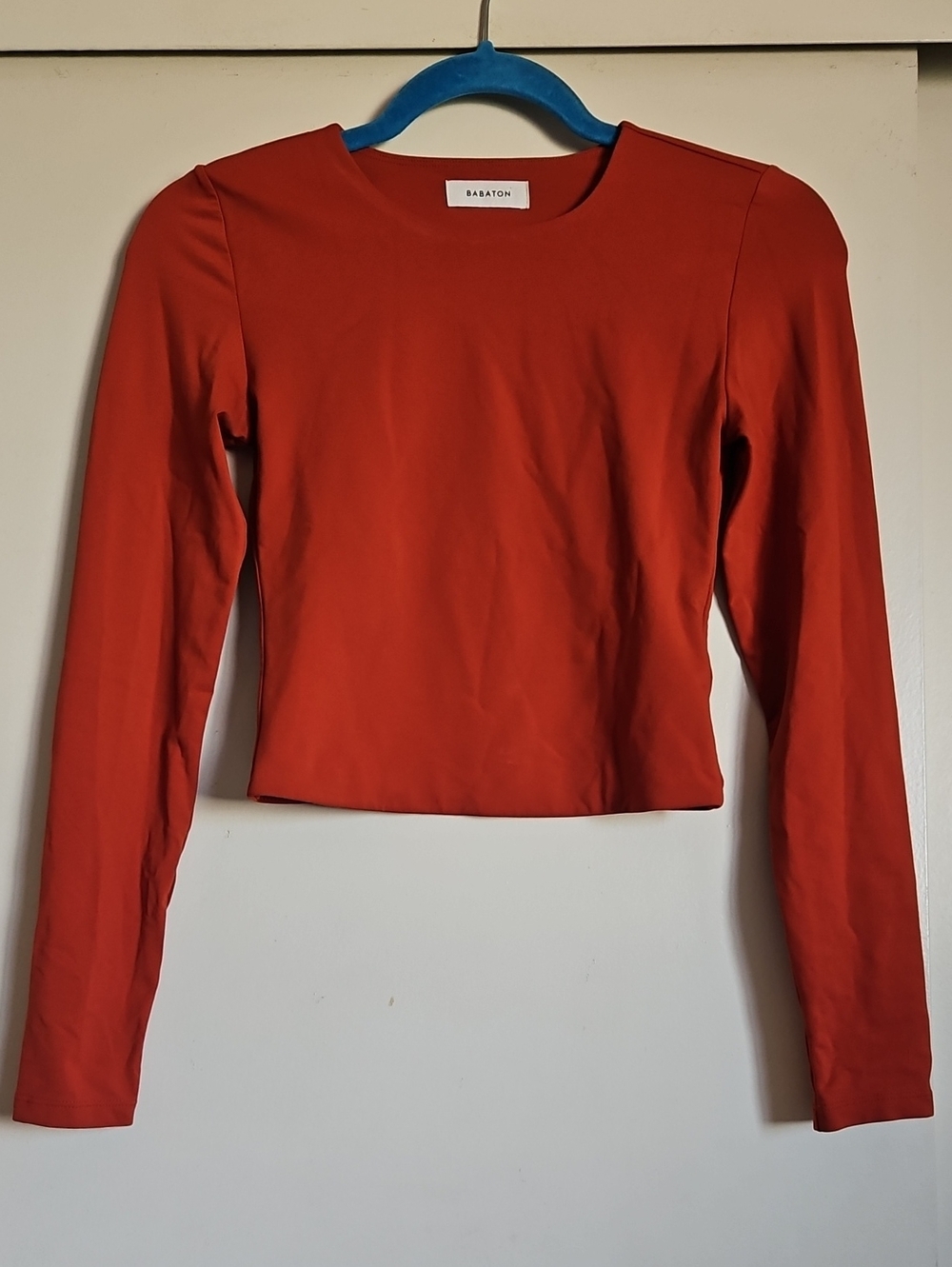 Babaton By Aritzia Long-Sleeve Crop Top in Brick Color Size Small